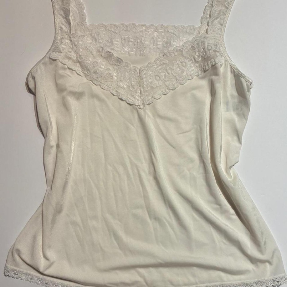 Vintage Vanity Fair White Lace Trim Camisole Tank Top